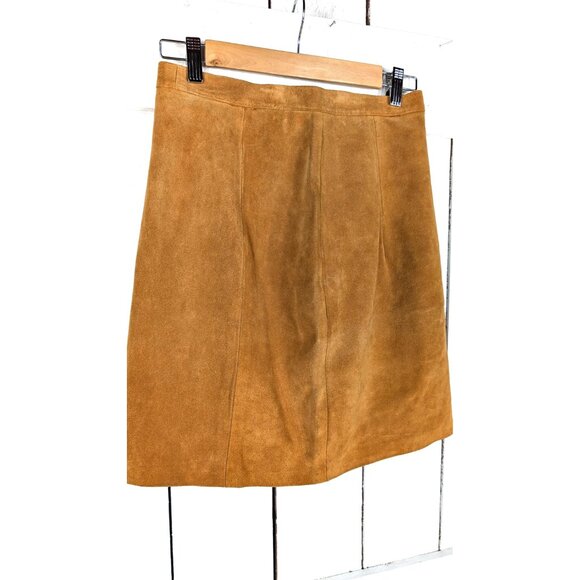 Vintage tan brown suede leather mini pencil skirt - Picture 2 of 6
